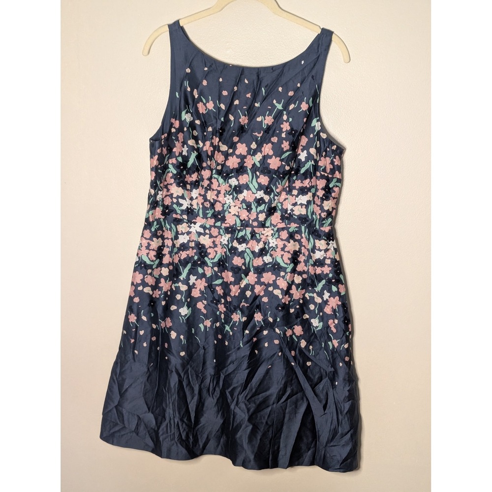 LOFT Outlet Petite Floral Sleeveless Fit and Flare Dress Navy Pink 12P NWOT